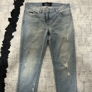 Blumarine Skinny Distressed Jeans Size 27 | Light Wash Designer Denim